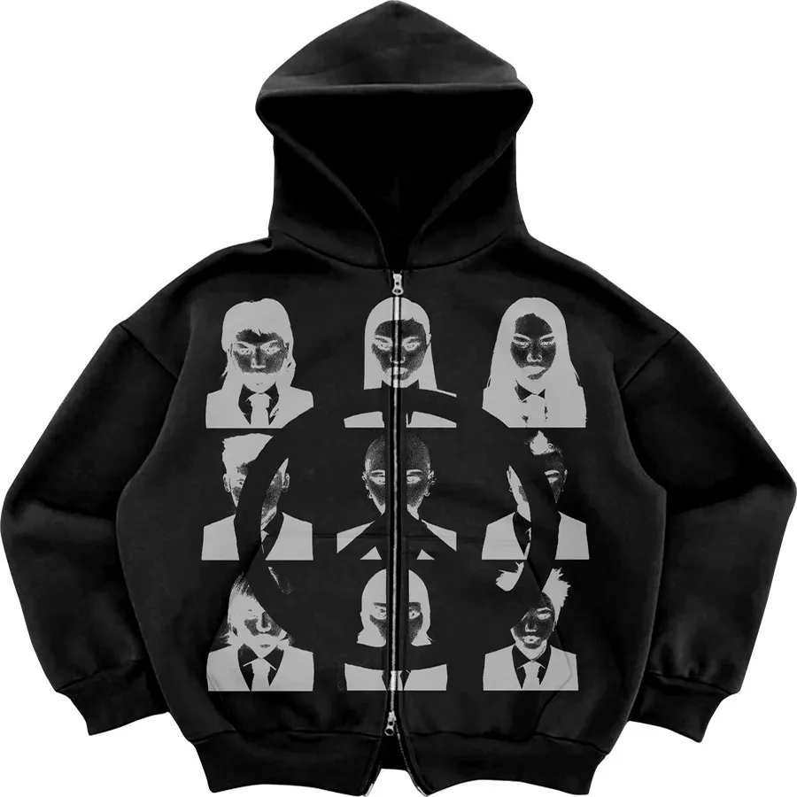 Men's Hoodies Y2K American Vintage Hoodie Men Winter 2024 Goth Haruku Alphabet Print Oversized Street Zipper Casual Loose_voghion.com