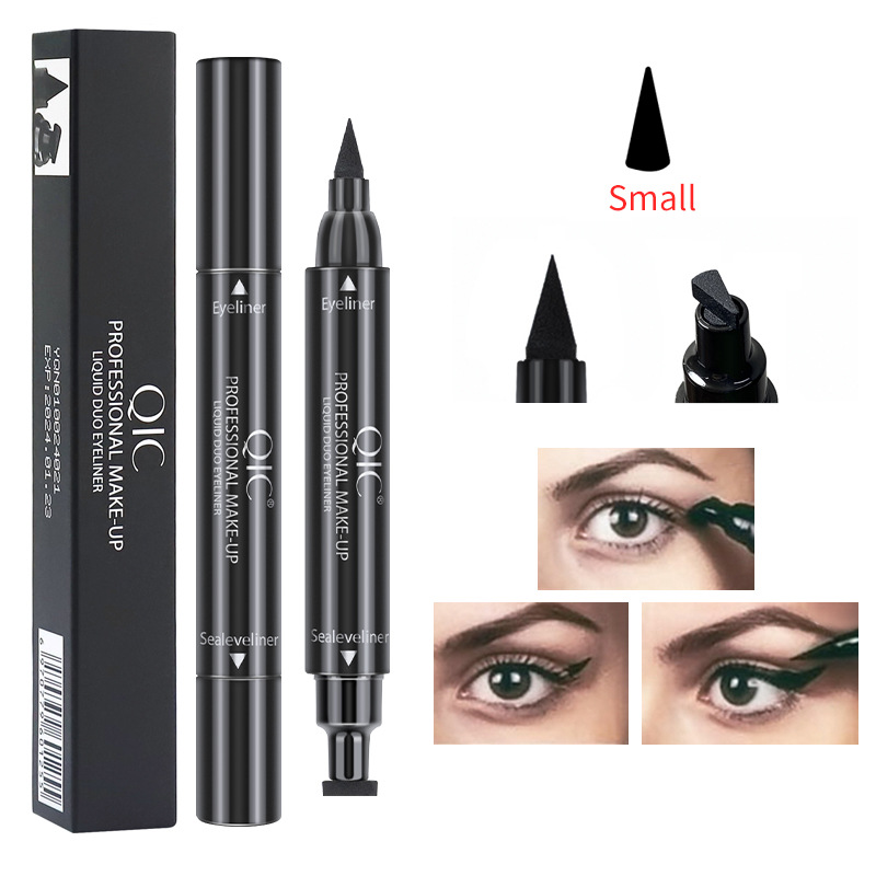 QIC Qini color double head waterproof quick drying 2in1 triangle wing seal eyeliner liquid pen southeast_voghion.com