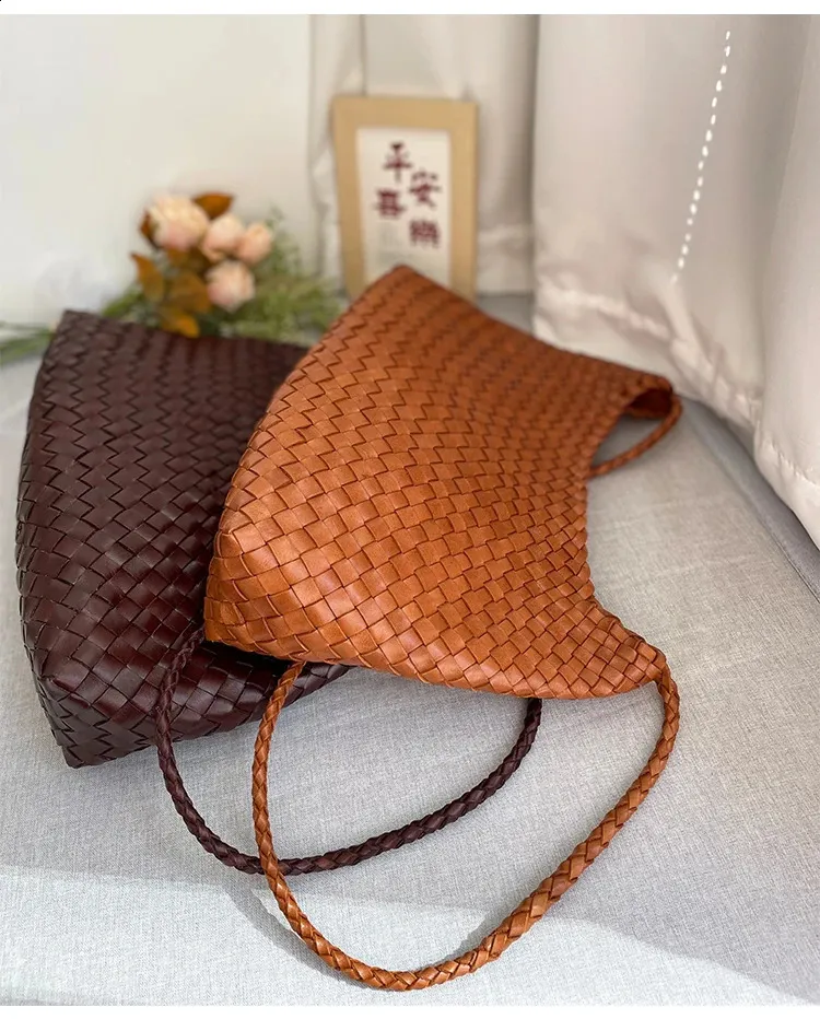 drago intrecciato panino strato superiore pelle bovina donna francese cestino fatto a mano vintage pelle borsa a tracolla tracolla grande capacità_voghion.com