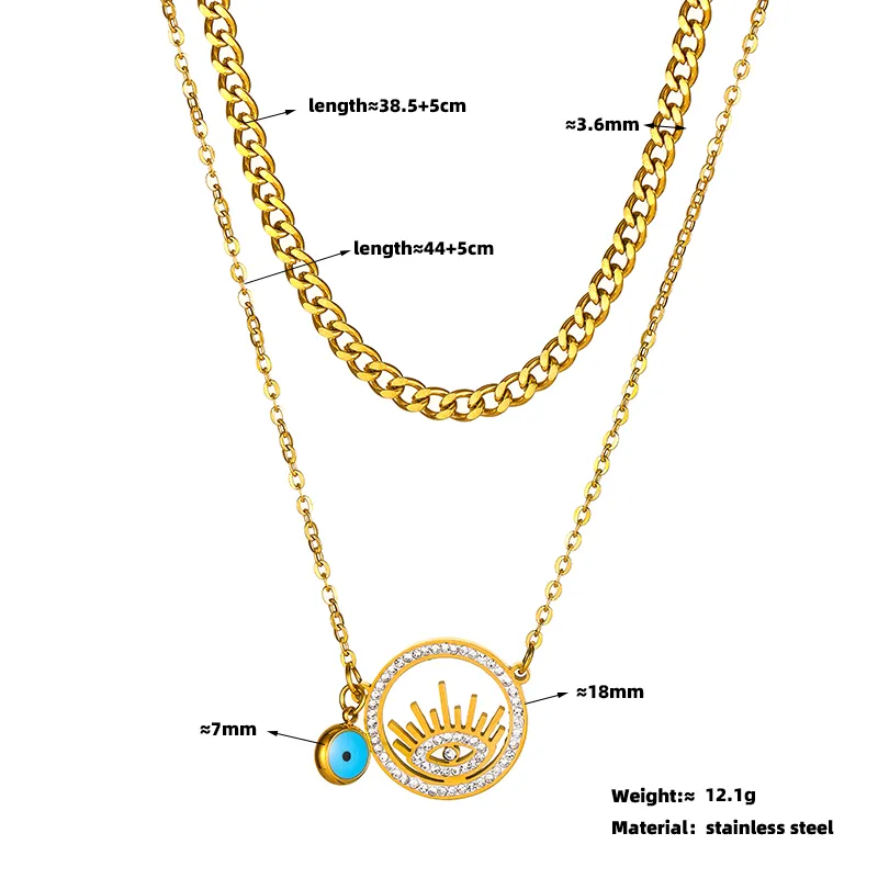 Eye Shaped Layered Chain Necklace In Stainless Steel Jewellery_voghion.com