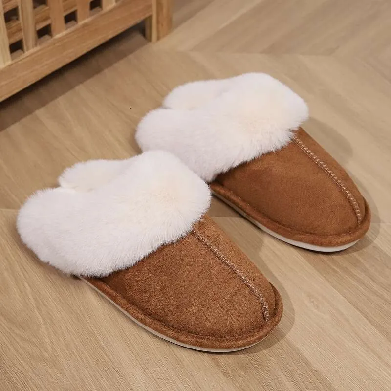 Home Men Women And Outdoor Plush Cotton Warm In Winter Indoor Comfortable Soft Slippers Brown Size_voghion.com