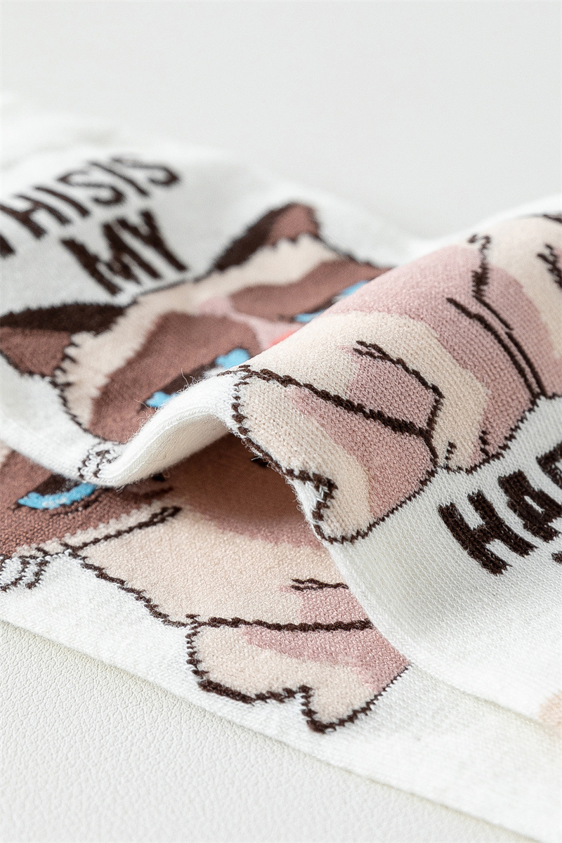 5pcs Of Spring And Summer Cartoon Women's Tube Boat Casual Japanese Style Short Cute Letter Cat Straight Socks_voghion.com