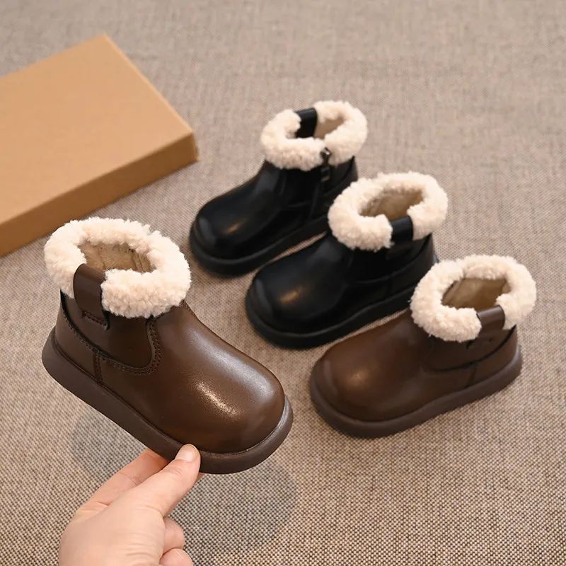 Copii clasici de iarnă, pufoși și moi, fete și băieți, zăpadă la modă, versatil, cald, pentru copii, Kidsnest, școală cauzală, gleznă pentru copii mici_voghion.com