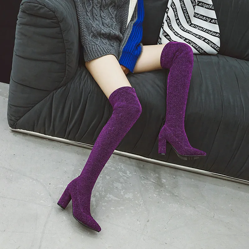 Bg luipaard Sokken Dames Overknee Laarzen Plus Size Hoge Hakken Schoenen Dames Herfst Winter Warm Lang_voghion.com