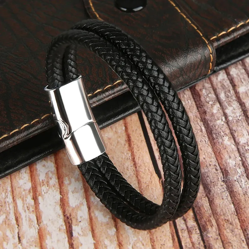 Genuine Bracelets Bangles for Men Women Double Layer Leather Rope Bracelet Handmade Jewelry Homme Pulseras 240507_voghion.com