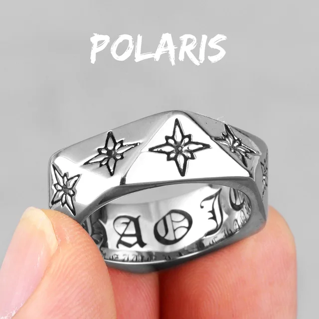 Vendite calde Polaris Star Polygon Flower Anelli da uomo in acciaio inossidabile Semplice alla moda per uomo Fidanzato Biker Gioielli Creatività Regalo_voghion.com