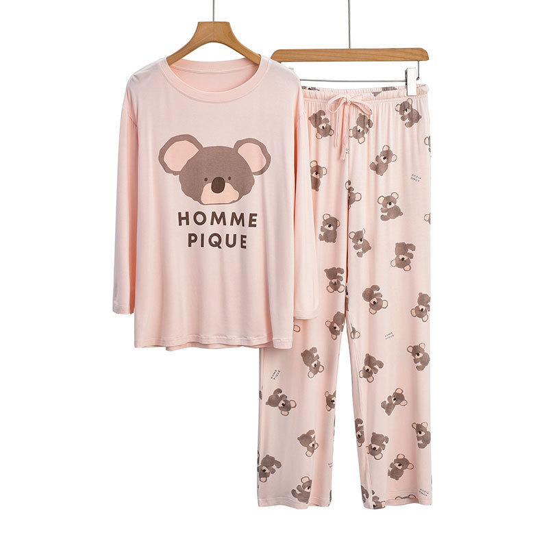 Abbigliamento da donna Modal Primavera e Autunno Nuovo Pigiama Donna Cartone Animato Carino Koala Pantaloni Manica Lunga Comodo Morbido Set di Vestiti per la Casa_voghion.com