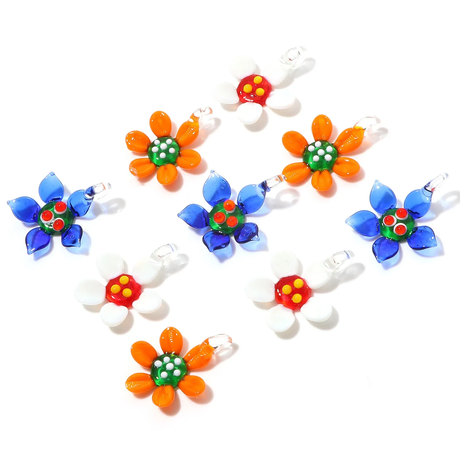 Kolyeler 2 Adet Çiçekli Lampwork Cam Kolyeler Çok Renkli Çiçek Tılsımları Kendin Yap Yapımı Kolye Küpe Bileklik_voghion.com