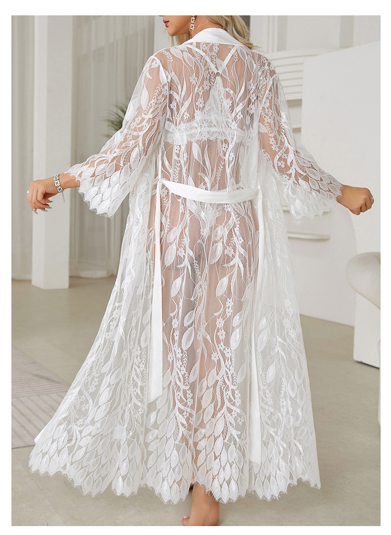 Women's Clothing Women's Nightgown Sexy Lace Stitching Home Clothes Bathrobe Cardigan See Through Pajamas_voghion.com