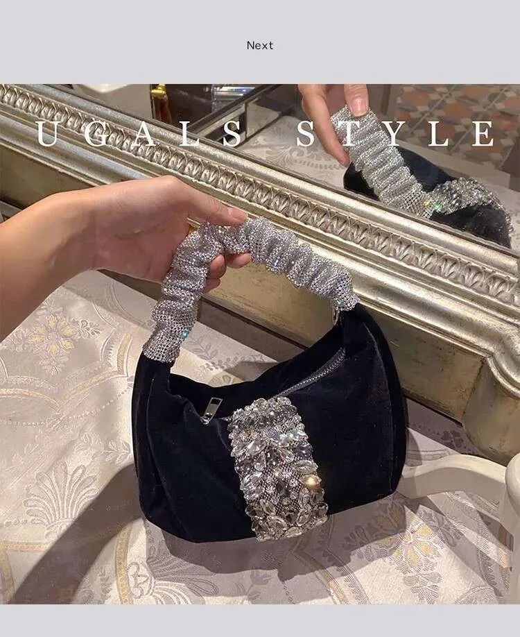 Glitter Shiny Rhies Dia Evening Fashion Hobo Women's Handbag Wedding Party Clutch Purse Crossbody Bag Street Dressing_voghion.com