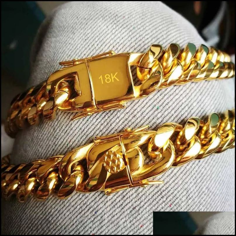 Chaînes Collier chaîne cubaine pour hommes Bijoux en acier inoxydable Maillon gourmette Hip Hop hautement poli Fermoirs de sécurité doubles estampillés_voghion.com