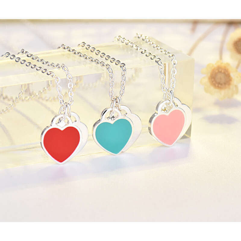 Qiao Lan Xuan Semplice Amore Olio Gocce Smalto Rosso Blu Rosa Cuore A Forma Di T Famiglia Collana Collare Catena Gioielli Da Donna_voghion.com