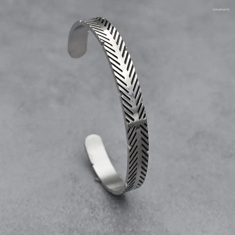 Bangle Personality Geometric Oval Pattern For Women Men Opening Bracelet Stainless Steel Retro Width Hand Jewelry Party_voghion.com