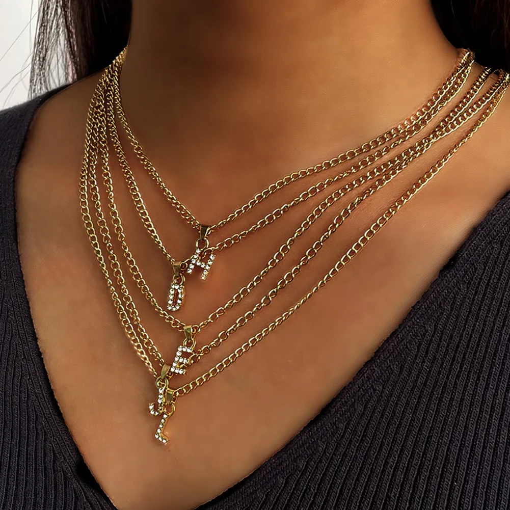 Collana con iniziale per donna catena oro con strass_voghion.com