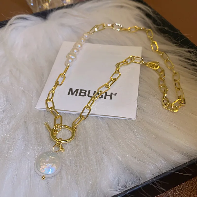 Collier asymétrique en or 14 carats avec perles d'eau douce baroques naturelles pour femme, bijoux originaux, cadeaux non_voghion.com