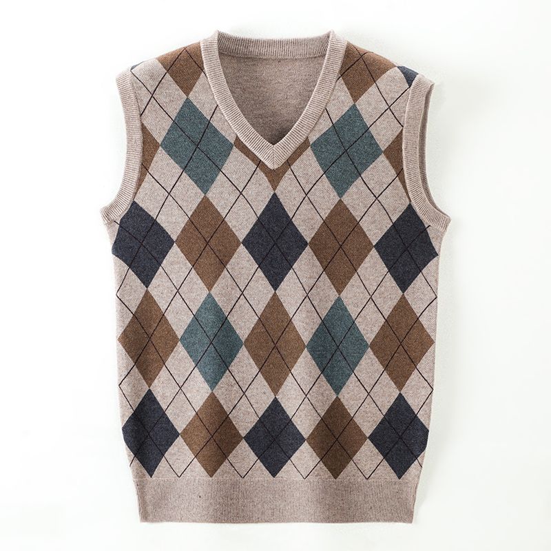New Autum Fashion Designer Brand Argyle Pullover Diamond Sweater V Neck Knit Vest 6% Wool Sleeveless Casual Men Clothing_voghion.com