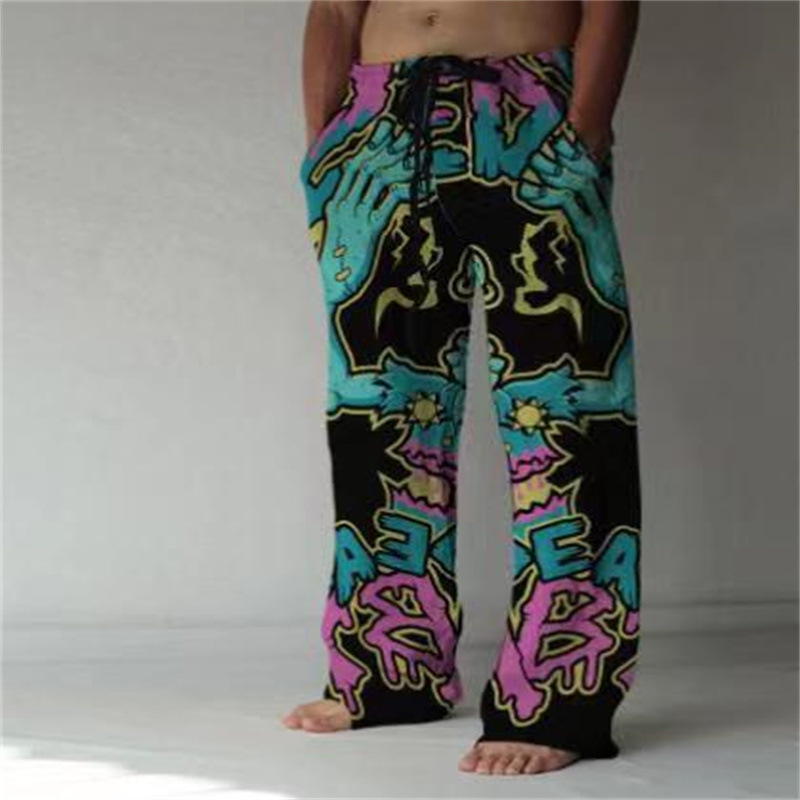 Herren Freizeithose Mit Retro Ethno Print Und Weitem Bein_voghion.com