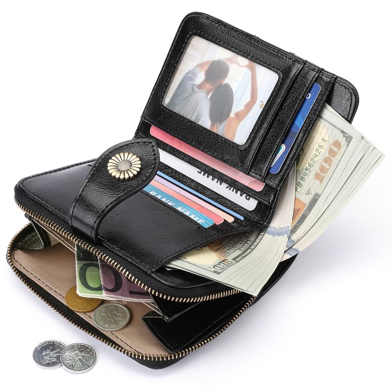 Echtes leder kurze brieftasche zwei falten frauen zipper vintage öl wachs rindsleder_voghion.com