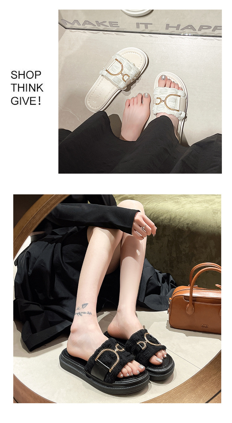 Summer outdoor wear shit feeling sandals for women 2024 new style gold buckle trendy brand flip flops thick soled beach sandals half slippers_voghion.com