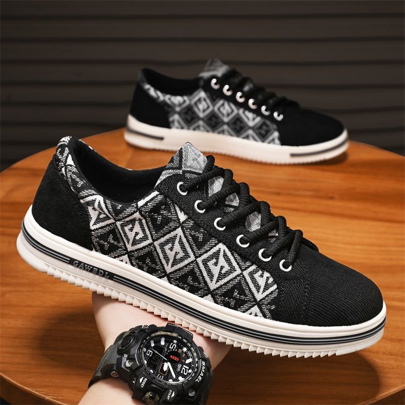 Men's Breathable Canvas Trainers Casual Lightweight Low Top Shoes_voghion.com