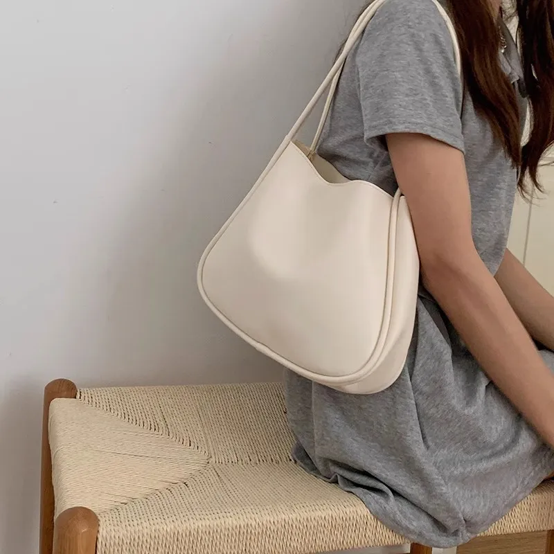 Summer PU Leather Women Underarm Totes Pure Color Casual Small Top-Handle Bags Handbags Purse Ladies Shoulder Bag_voghion.com