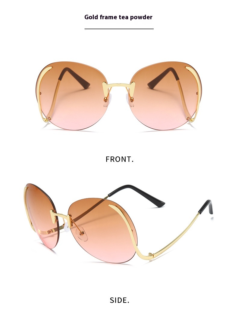 Neue rahmenlose, personalisierte Sonnenbrille mit farbigem Ozeanfilm, trendige und modische Sonnenbrille aus Europa und Amerika_voghion.com