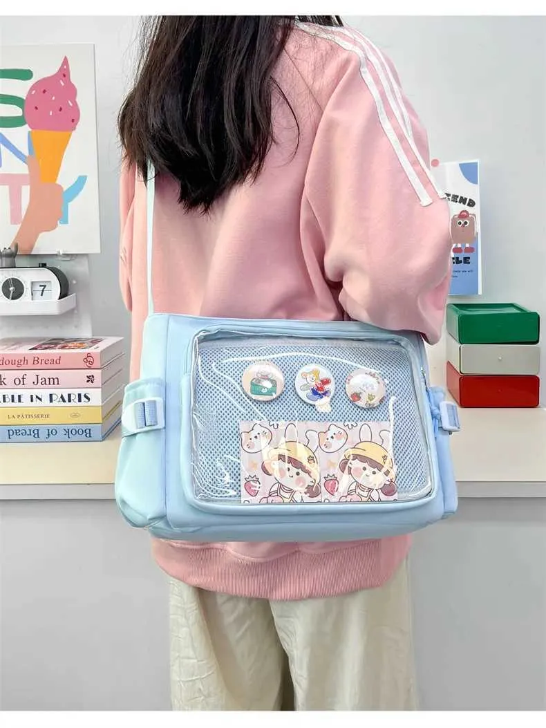Stile preppy Candy Color Carino Spalla Anime Expo Trasparente Badge Display Messenger Bag Donne Bambola Itabag Crossbody_voghion.com
