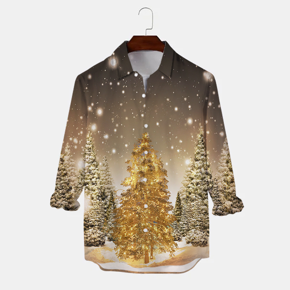 Camicia oversize hawaiana stampata in serie 3D a maniche lunghe_voghion.com