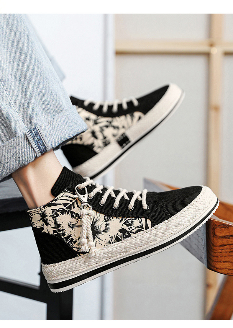 High top canva autumn niche cloth with thick ole elevated height caual board for young port and leiure men'_voghion.com
