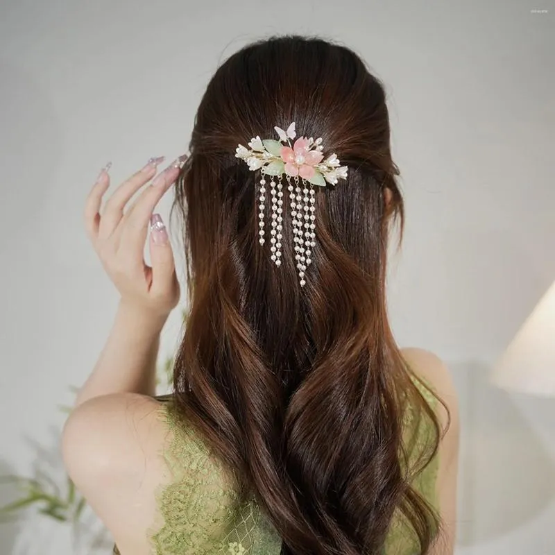 Hårspännen Kinesiska Klämmor Med Blomdekor Glasyr Blominfattning Hårnålsvävande Smycken För Frisyr Hanfu-Fester_voghion.com
