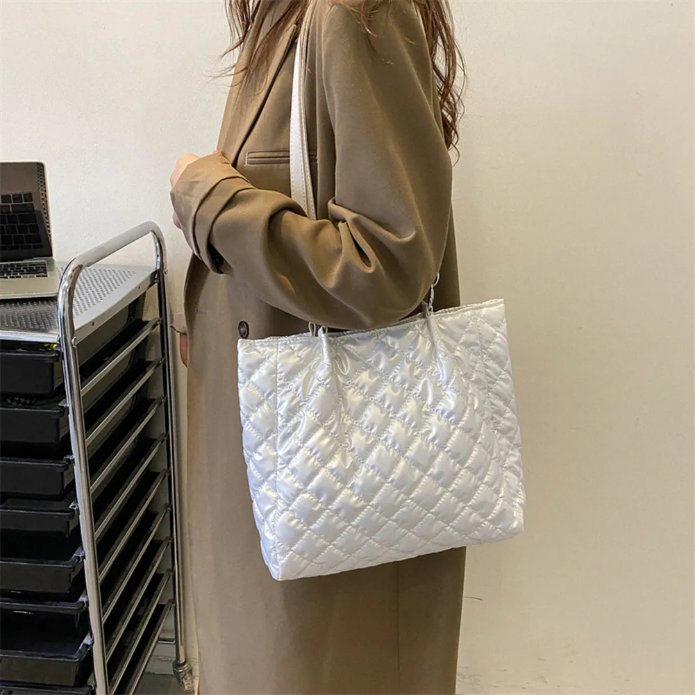 Borsa a tracolla imbottita in cotone trapuntato da donna, autunno inverno, borsa da viaggio di grande capacità_voghion.com