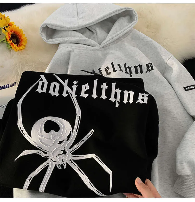 Autunno Nuovo Uomo H Iphop Felpa Con Cappuccio Hip Hop Streetwear Ragno Modello Con Cappuccio Pullover Coreano Street Vintage Uomo Donna Felpe Con Cappuccio_voghion.com