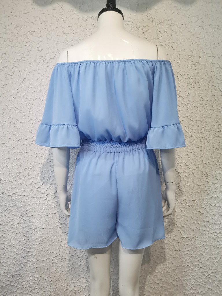 Kurzärmliger, lockerer, einfarbiger Chiffon-Overall für Damen_voghion.com