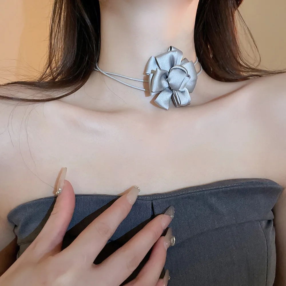 Colliers pendentifs chaîne de clavicule douce bijoux mode petit frais fête 3D rose fleur collier filles tour de cou_voghion.com