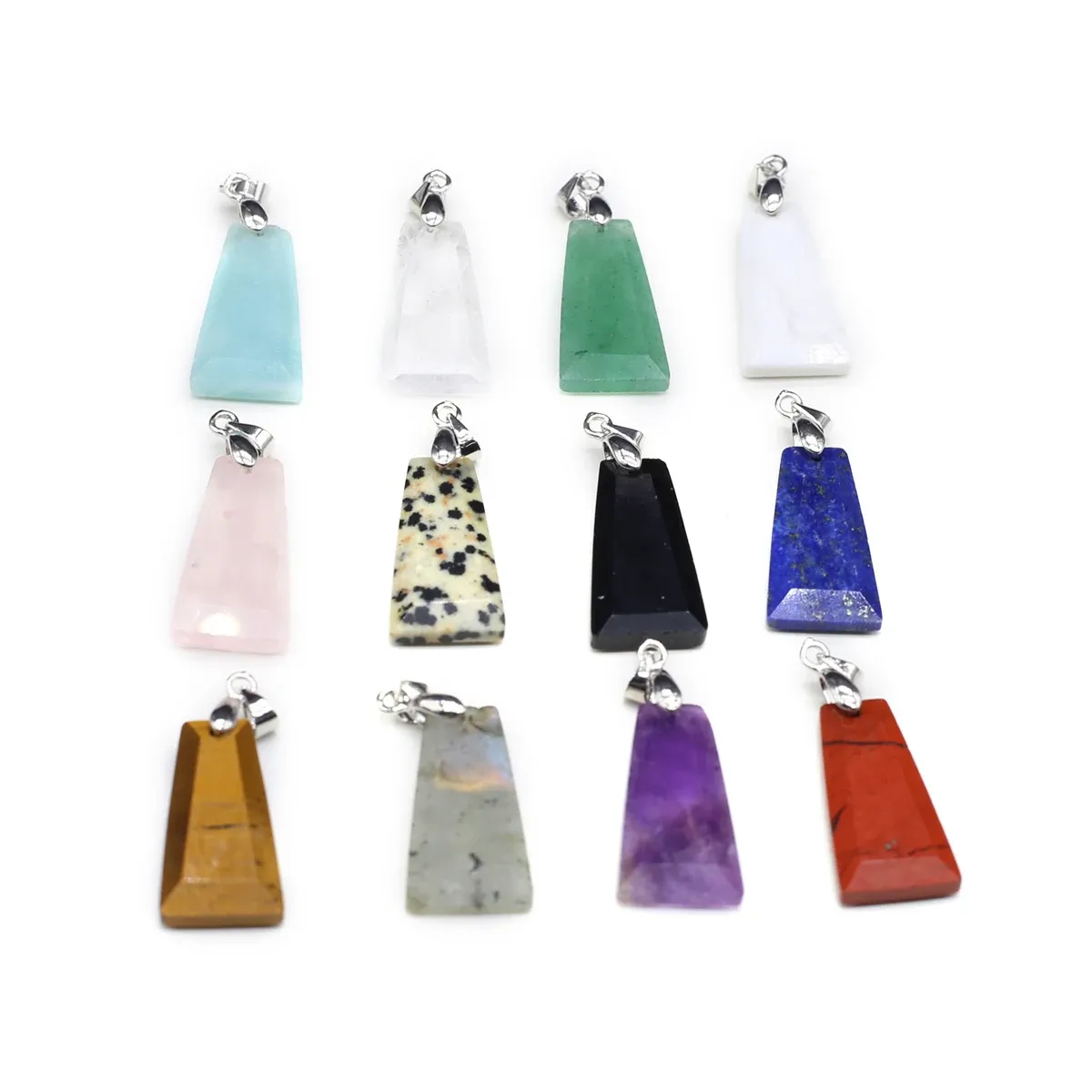 Collane con ciondolo 10 pezzi all'ingrosso pietra naturale quarzo rosa agata trapezoidale creazione di gioielli fai da te collana orecchini_voghion.com