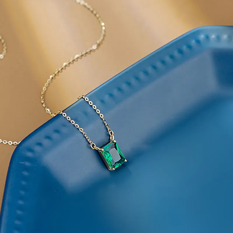 Anhänger Halsketten Authentische Sterling Silber Grüne Smaragd Halskette Für Frauen Mode Bijoux Hochzeit Statement Schmuck_voghion.com