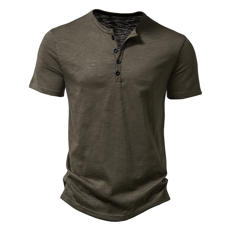 Camisa de manga corta informal de Color sólido con cuello Henley para hombre, Polo, camisetas de alta calidad para hombre_voghion.com