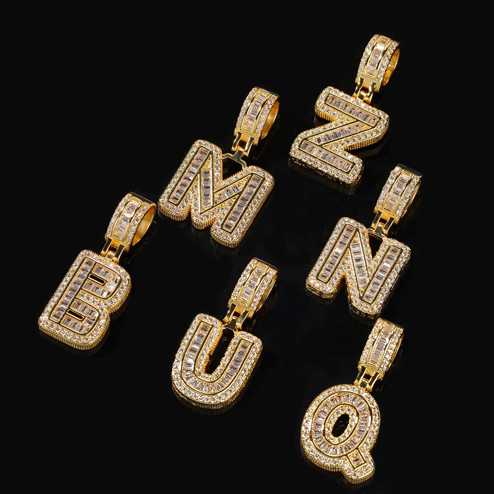 New guys Gold Bling Square Cubic Zirconia Letters Custom Name Pendant Necklace Iced Out Diamond Hip Hop Jewelry Gift For_voghion.com