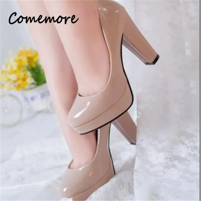 Comemore Femmes Escarpins Chaussures Femme Cuir PU Peu Profonde Slip-On Bout Rond Talons Hauts Fête De Mariage Derss Chaussure Mujer Plus_voghion.com