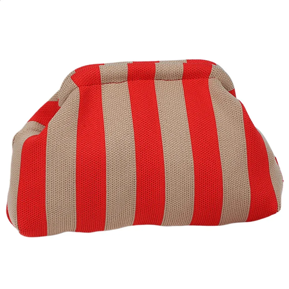 Summerstrand fir Fraen Gewieft Häkelhandtaschen Portemonnaien Stricken Dumpg Clutch Rüsched Séiss Wollek Casual Faarfblock Täsch_voghion.com