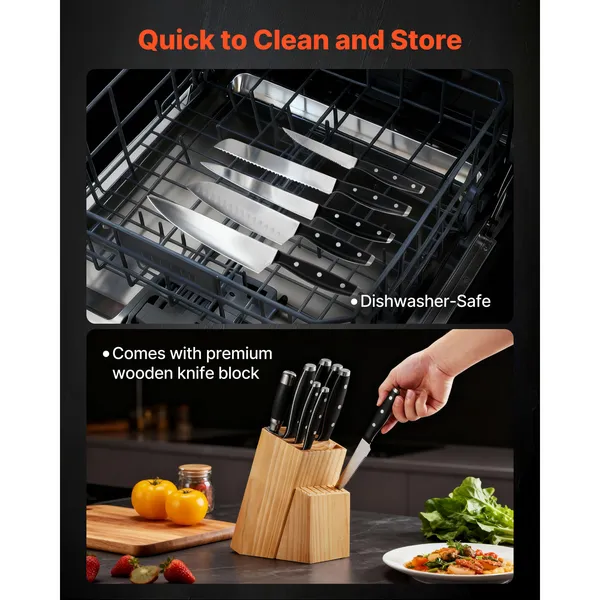 Kitchen Knife Set With Block And Sharpener, High Carbon Steel_voghion.com