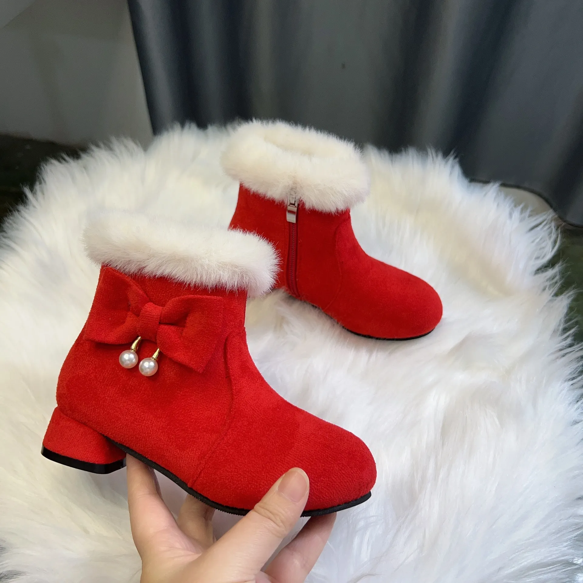 Kinder halten warme Prinzessin Baumwollschuhe Cutefeet für Mädchen Kinder Plus Veet Plüsch Schneestiefel Winterschuh für Mädchen_voghion.com