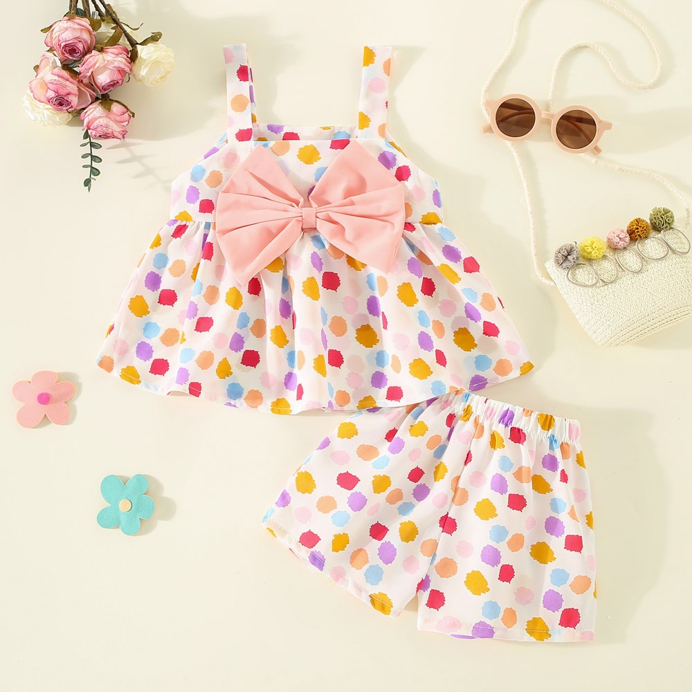Baby Mädchen Sommer Kleidung Set Koreanischen Stil Hosenträger Top Mit Schleife + Shorts Trendy Kinder Kleidung_voghion.com