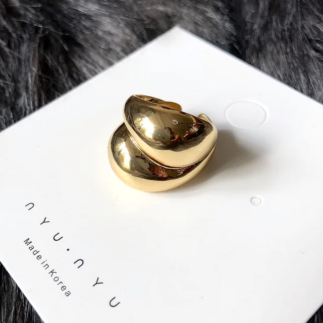 3 anillos de dedo geométricos abiertos amplios y minimalistas de metal color plata dorado brillante para mujeres y hombres, joyería_voghion.com