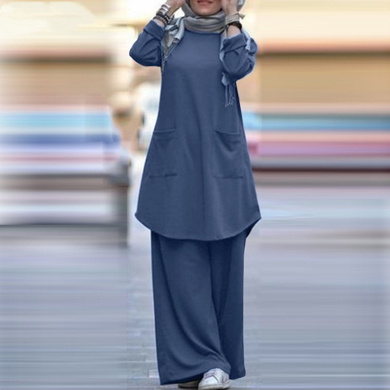 Completo due pezzi primavera autunno 2025 da donna, camicia a maniche lunghe, stile musulmano, pantaloni larghi taglie forti_voghion.com
