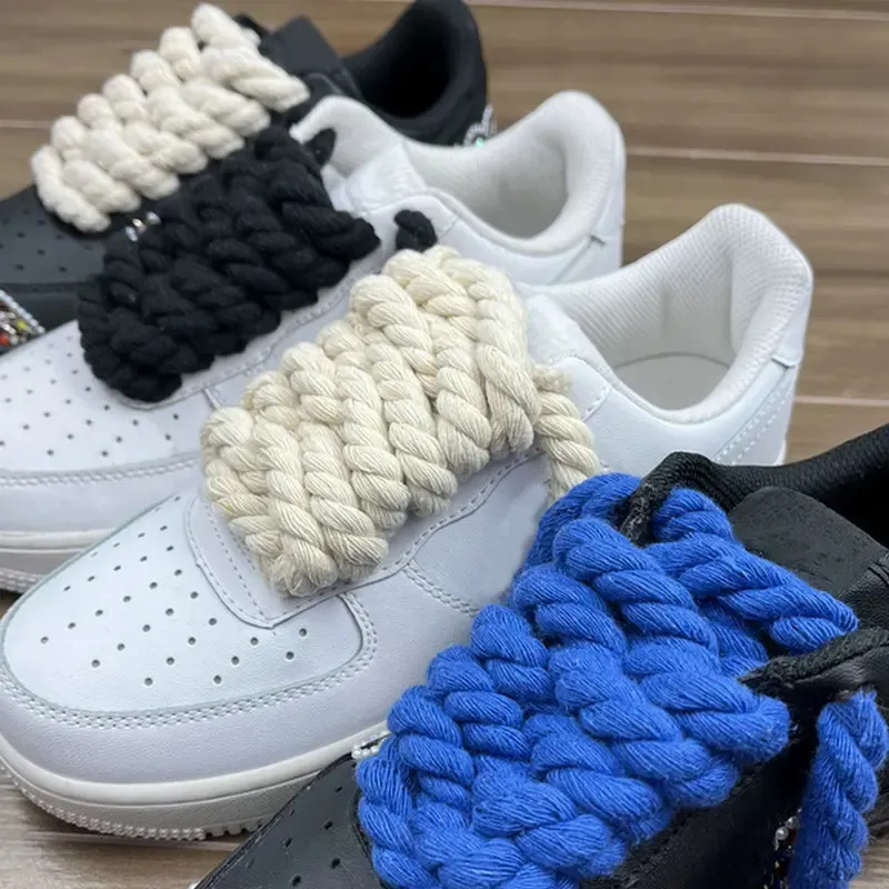 Parti di scarpe Accessori 2 PZ 120160CM Cotone spesso e intreccio Corda intrecciata Lacci delle scarpe grassetto Donna Uomo Sneakers basse Tela_voghion.com