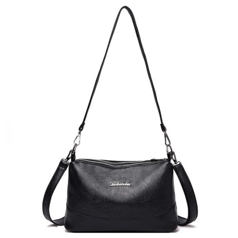 Borsa a tracolla da donna in morbida pelle PU con doppia tasca Yogodlns, con due tracolle, nera_voghion.com