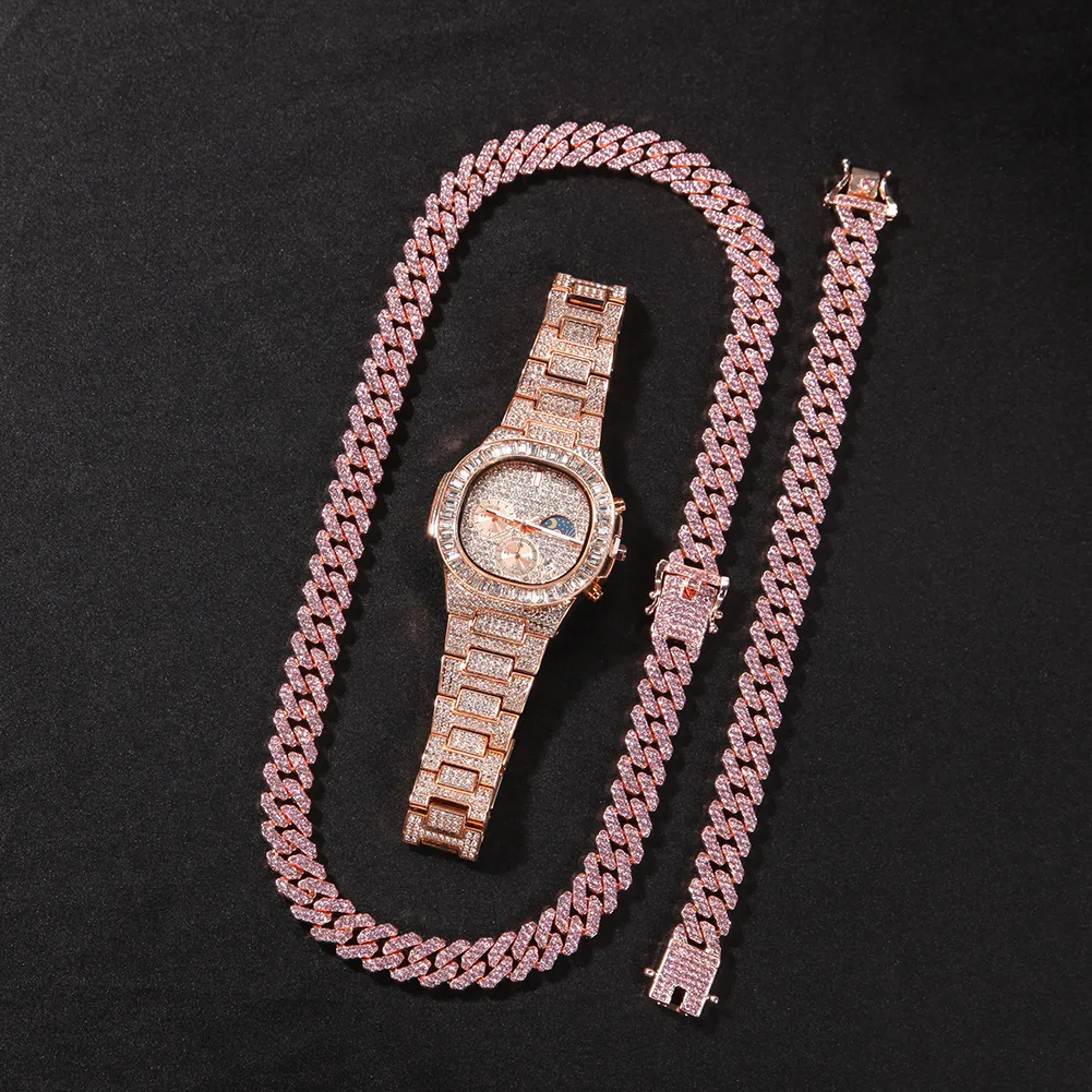Set orologio bracciale e collana iced out da uomo finitura oro_voghion.com