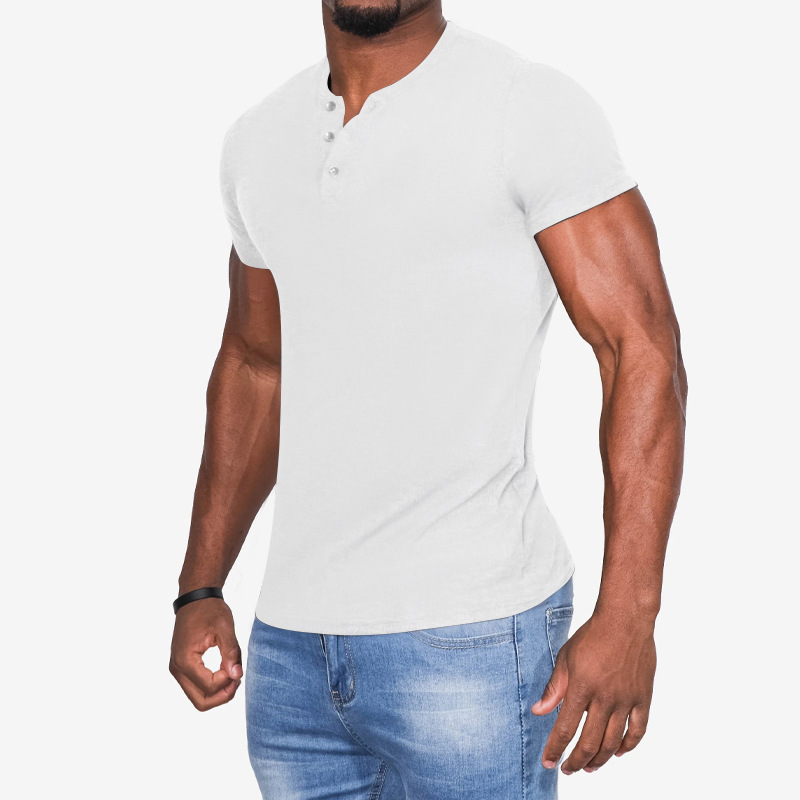 2023 Neues Sommer-T-Shirt für Herren, lässig, einfarbig, kurzärmelig, Rundhalsausschnitt, Pullover, Knopfleiste, Henley-Shirt_voghion.com