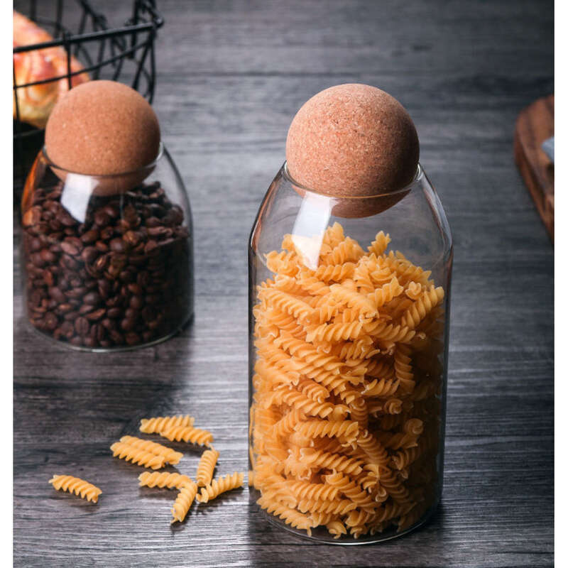 Cork Ball Stopper Bottle, Tea Glass Transparent Coffee Bean Sealed Can, Food Grade Large_voghion.com